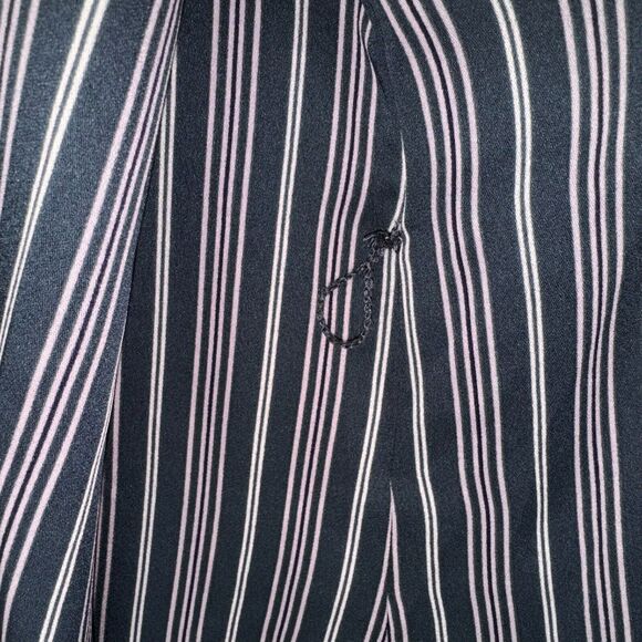 BCBG MaxAzria Blouse Sz S Midnight Teal Asymmetrical Wrap White Pink Stripes - Picture 7 of 7